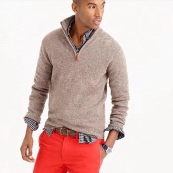 J. Crew Other - J. CREW - Mens Half Zip Pullover Lambs Wool Sweater with Leather Zipper Toggle